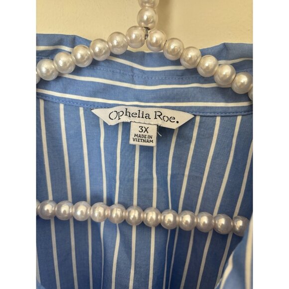 NWT Ophelia Roe Plus Size 3X Blue White Plaid Blouse Puff Sleeves Cotton - Picture 4 of 6